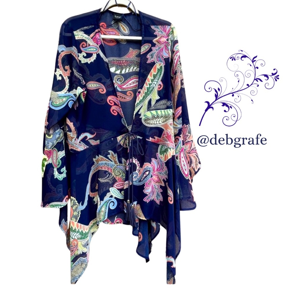 La Vanya Kimono Navy with Paisley Design One Size P2P:24.5" L:28" Angel Sleeves